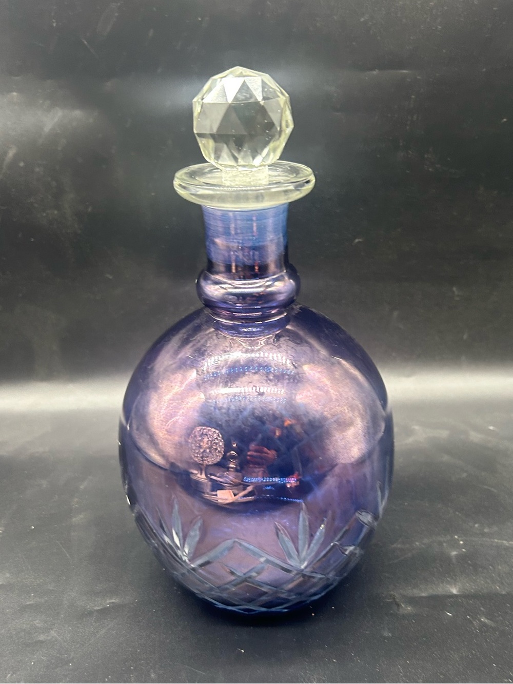 Handblown Purple Glass Decanter with Faceted Stopper